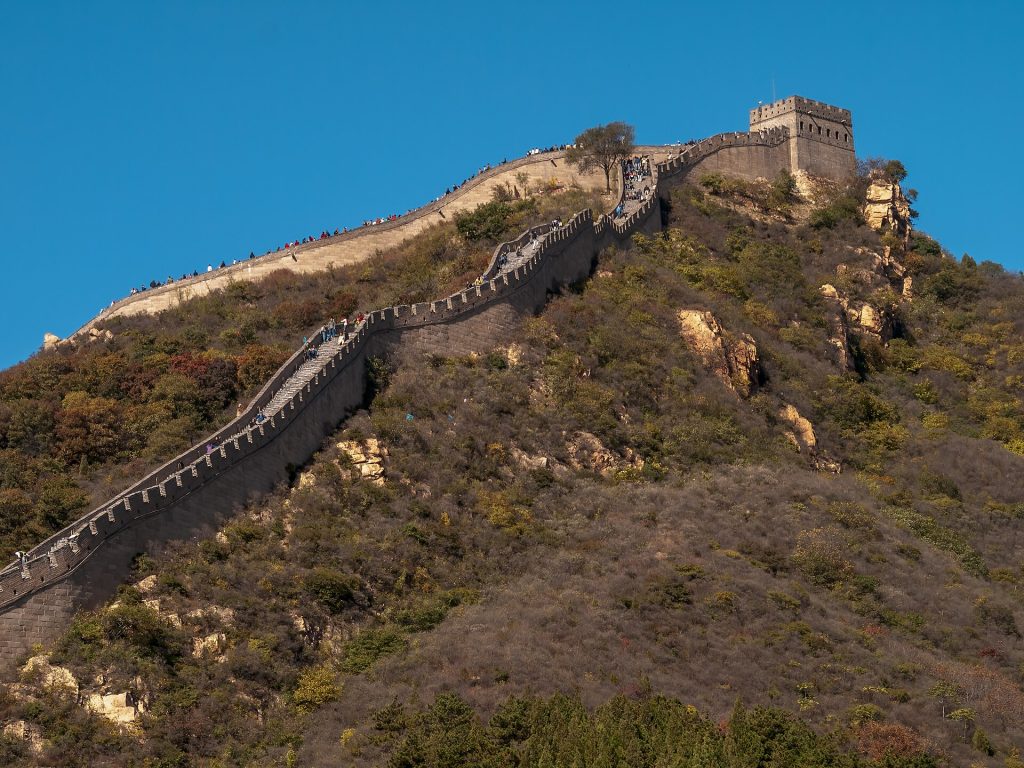Visitors walking the ramparts of the Great Wall today