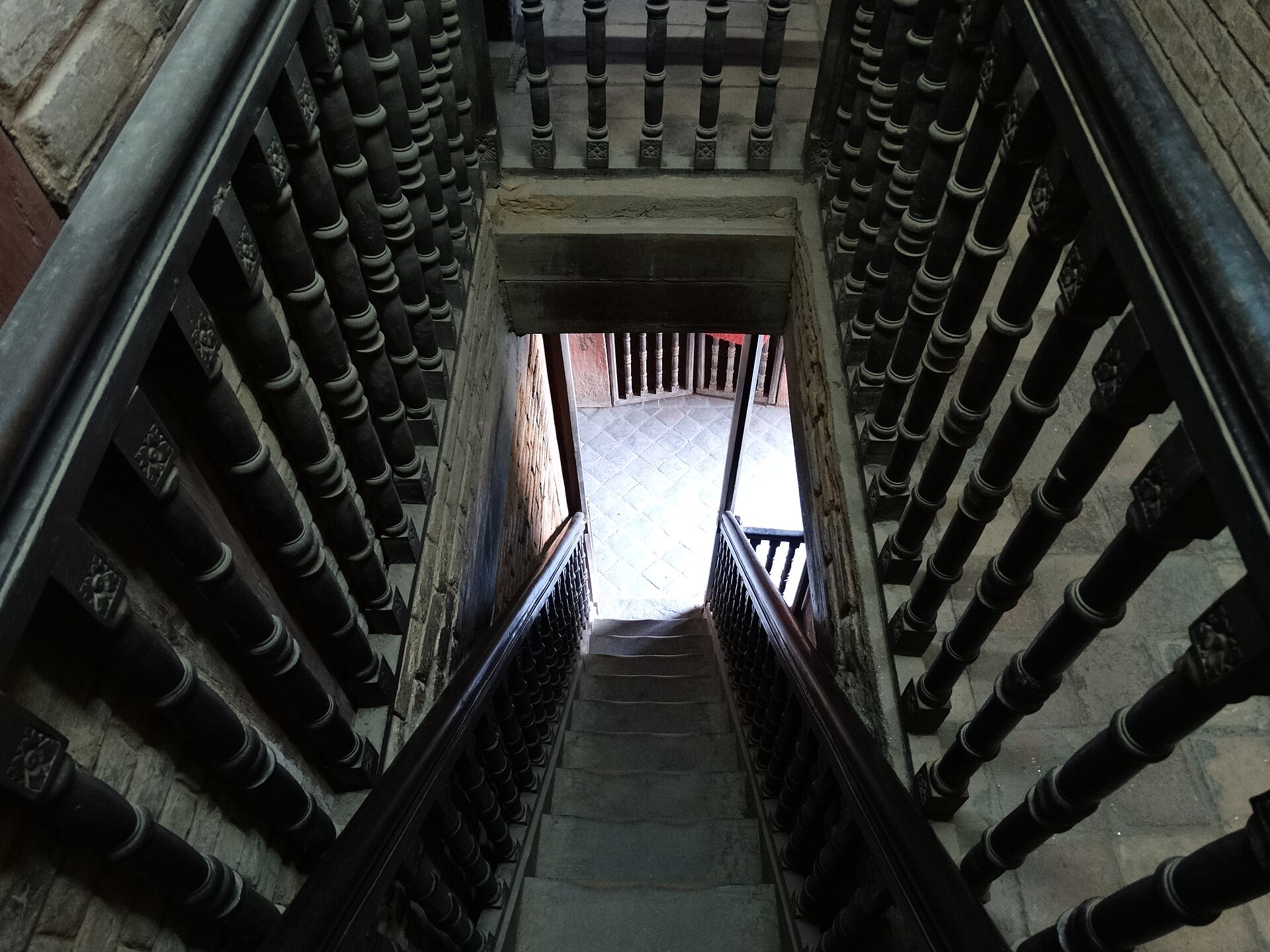 A stairwell within the nine-storey Basantapur tower