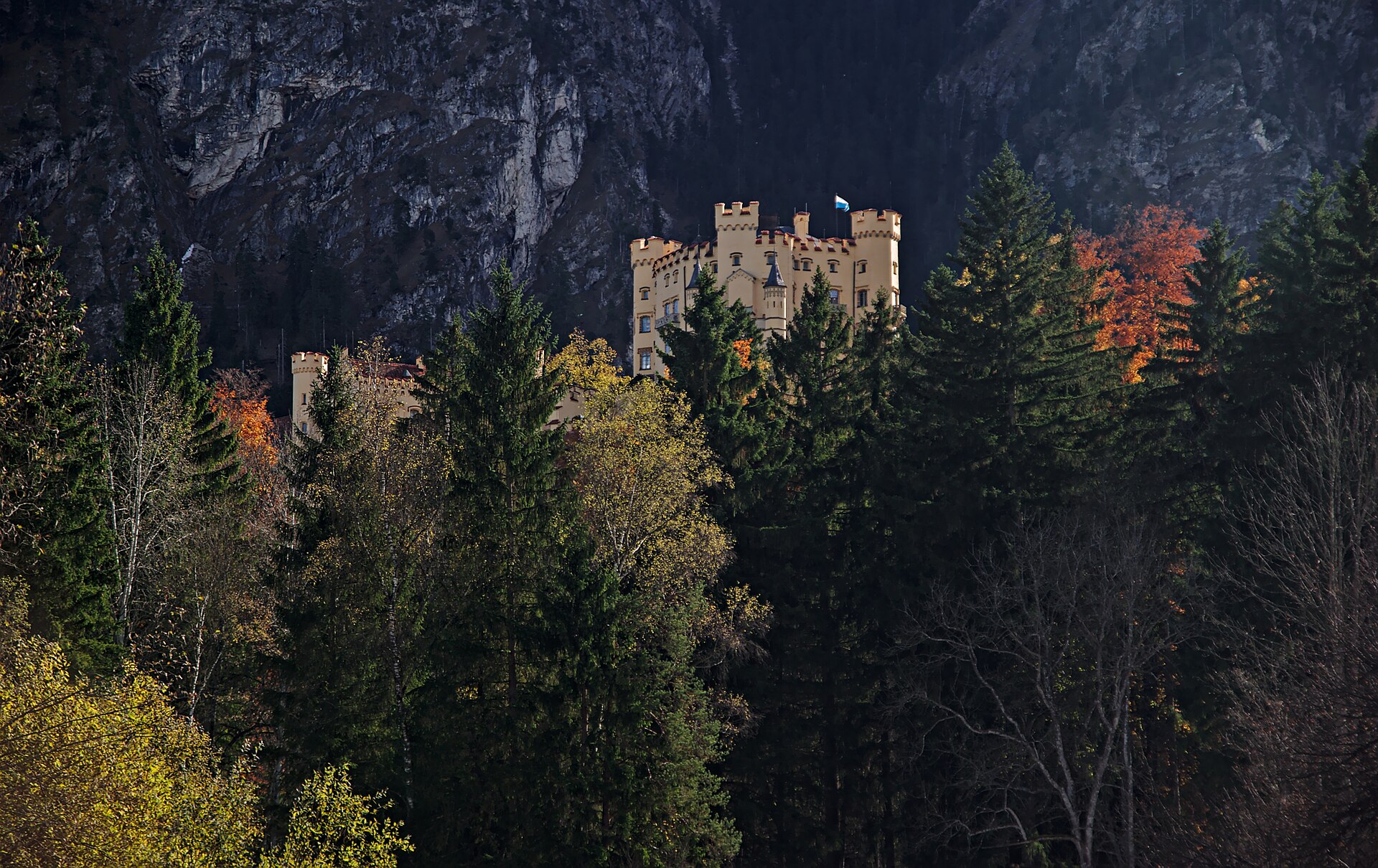 The castle across the park, home of the swan legend that inspired an opera