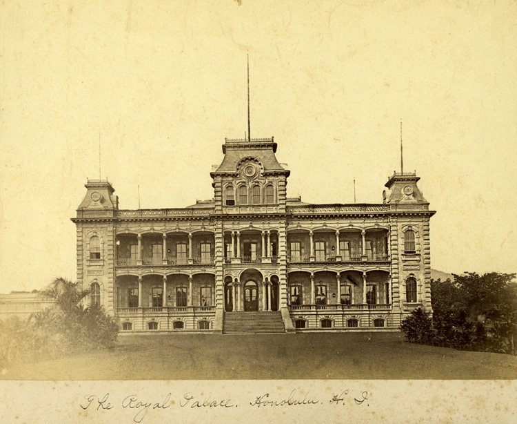 Iolani Palace in an early photograph, in the days of the Hawaiian Kingdom.