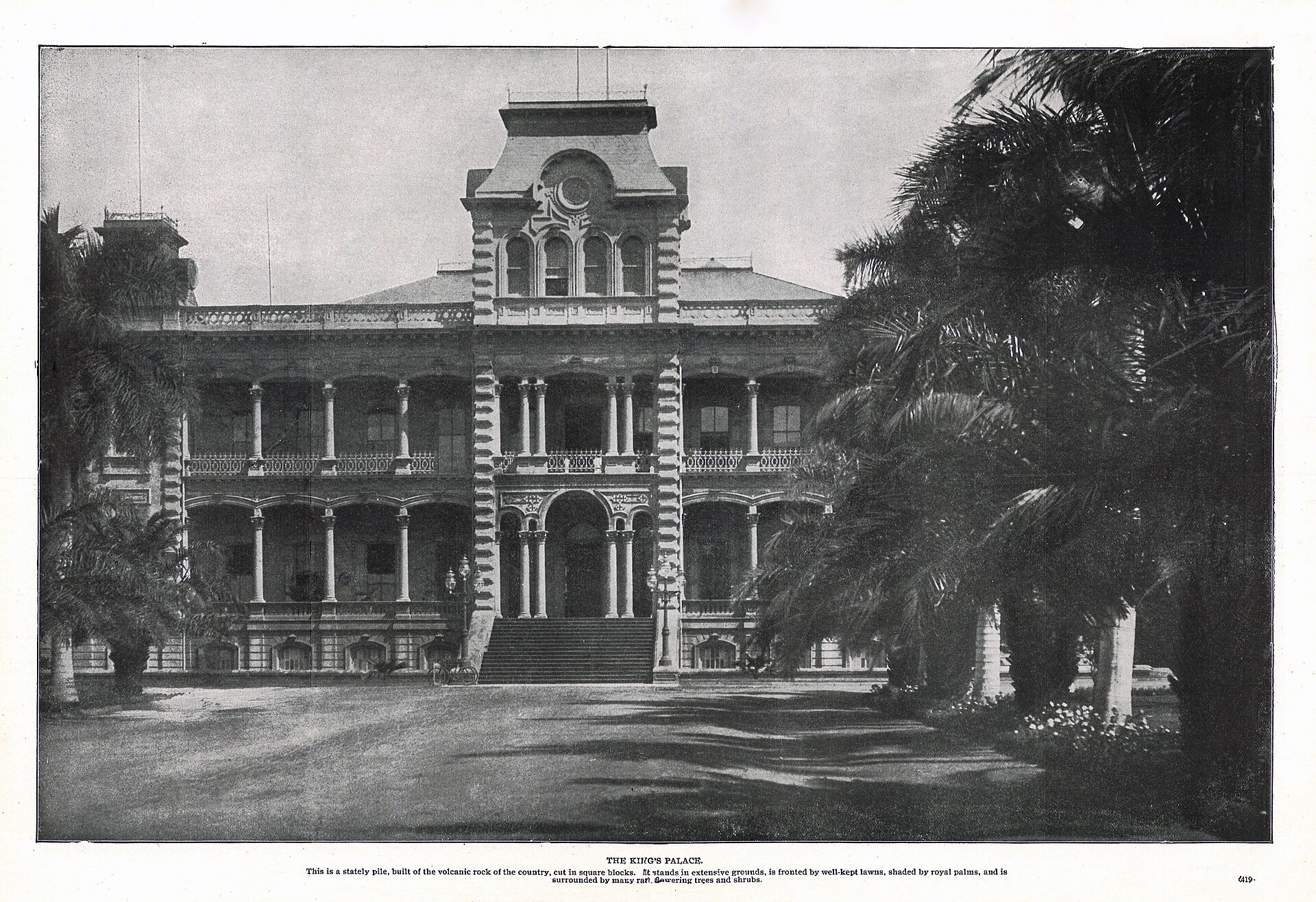 A historic view of the palace, seat of the monarchy in the late nineteenth century.