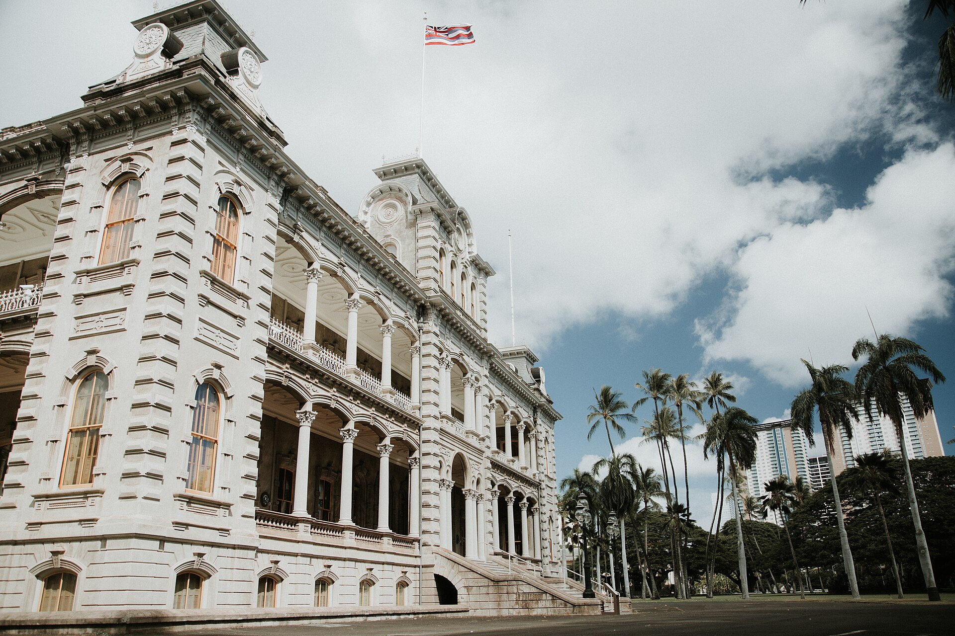 A view of Iolani Palace, an elegant royal residence in the middle of the Pacific.
