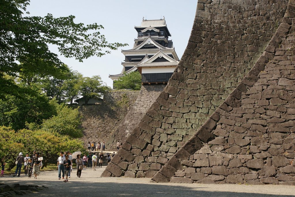 Kumamoto Castle, one of Japan's great fighting fortresses, in full view