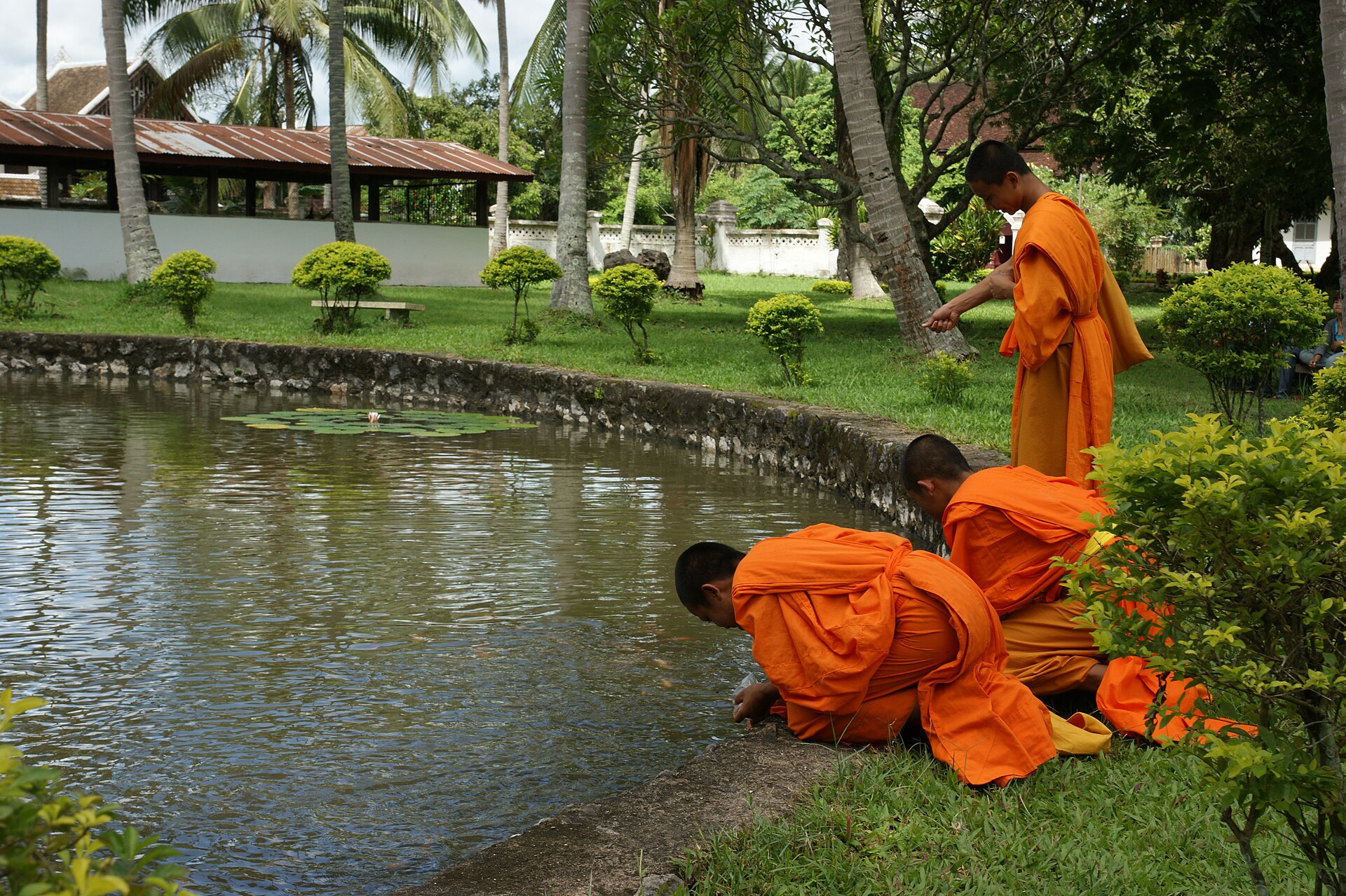 Monks in the grounds of the former royal palace