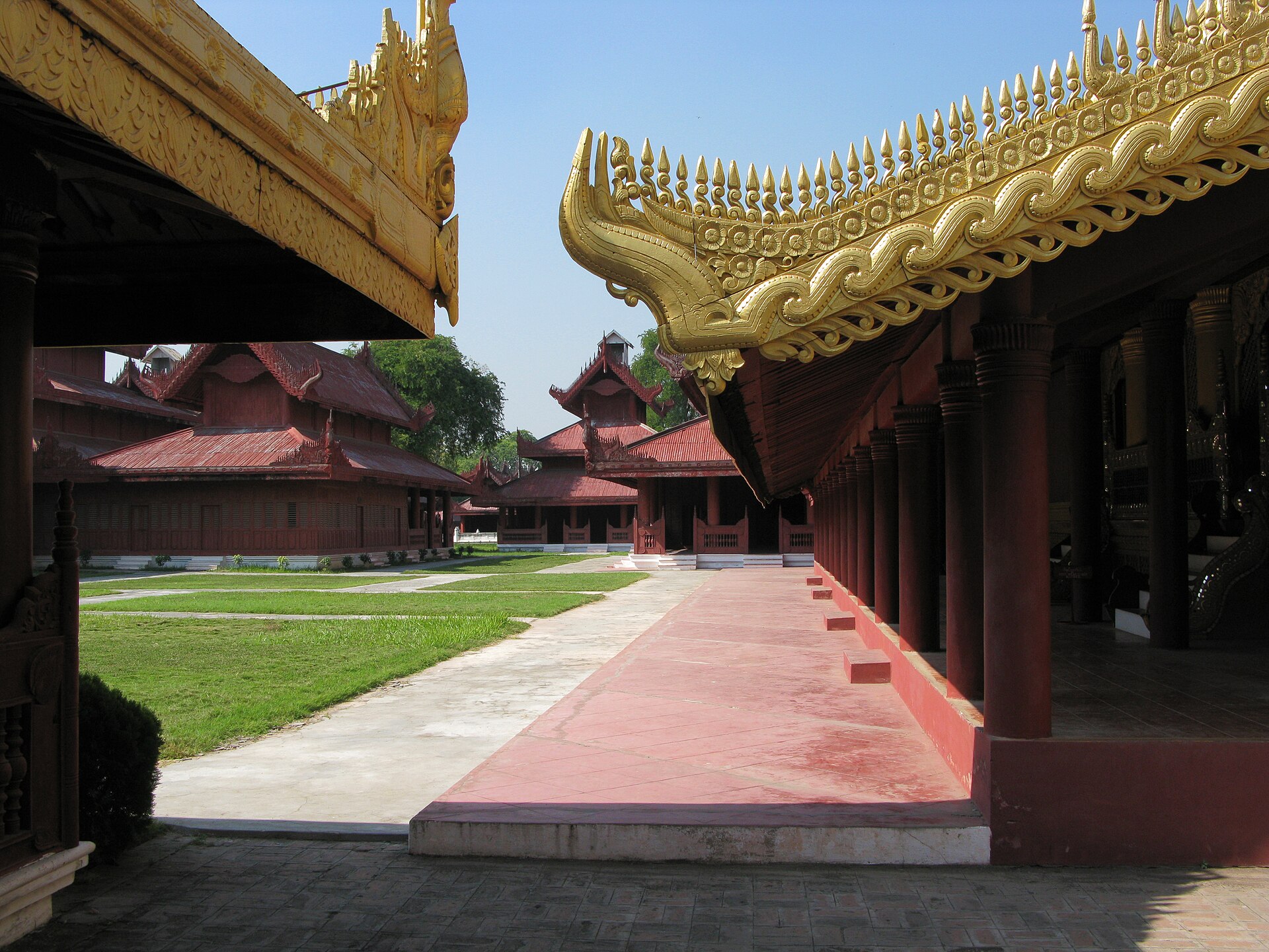 Buildings of the reconstructed palace with their tiered roofs