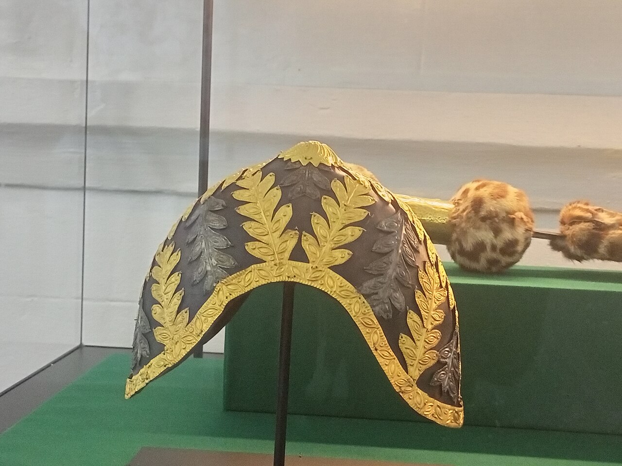 A golden helmet among the treasures of the Asante court.