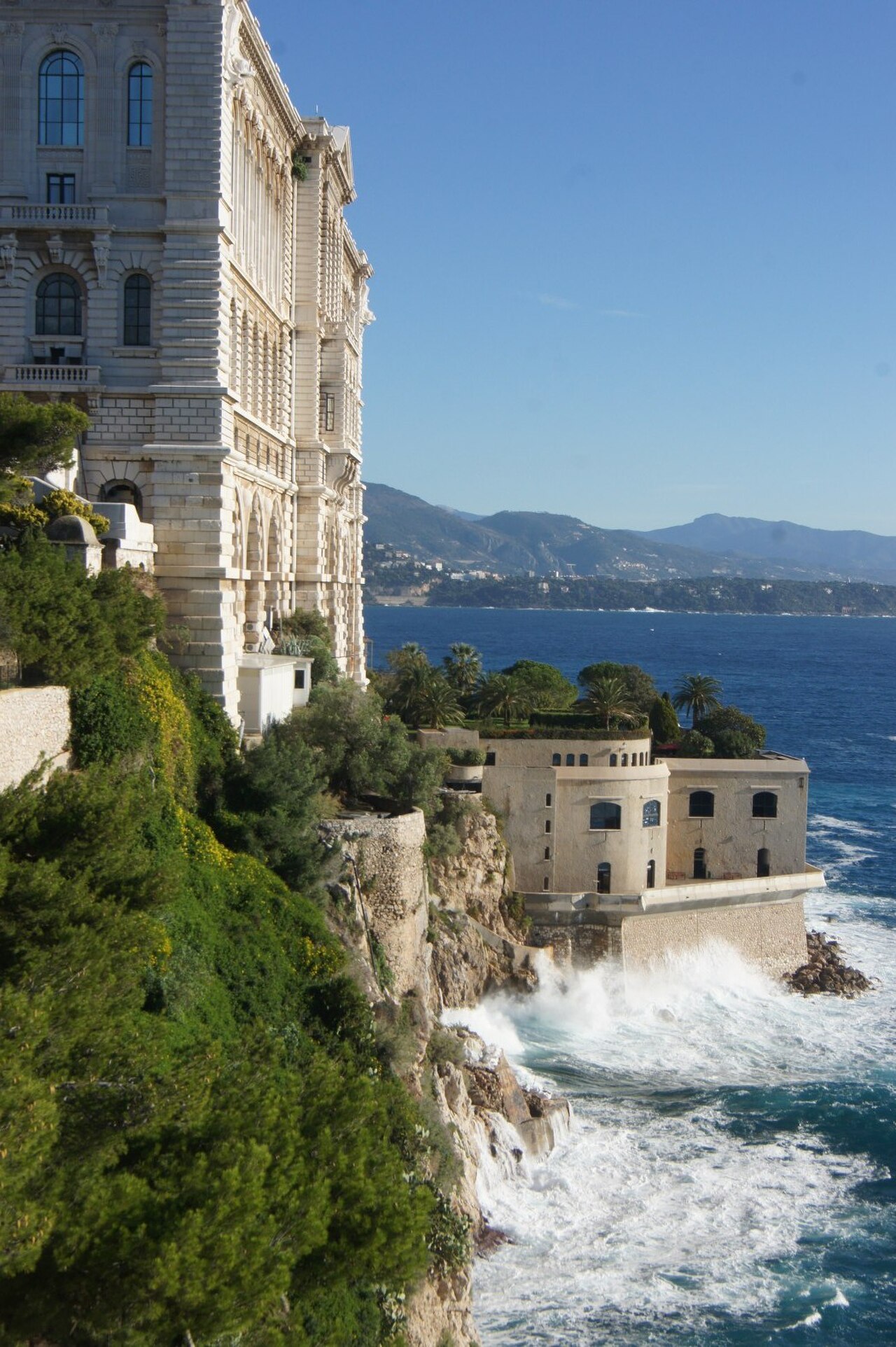 The fortress-palace of Monaco seen from the sea.
