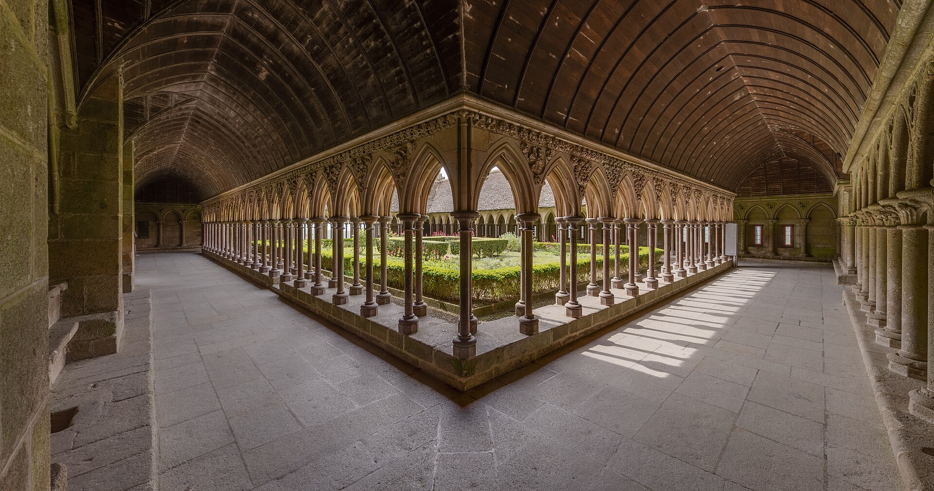The exquisite cloister of La Merveille, suspended between sky and sea