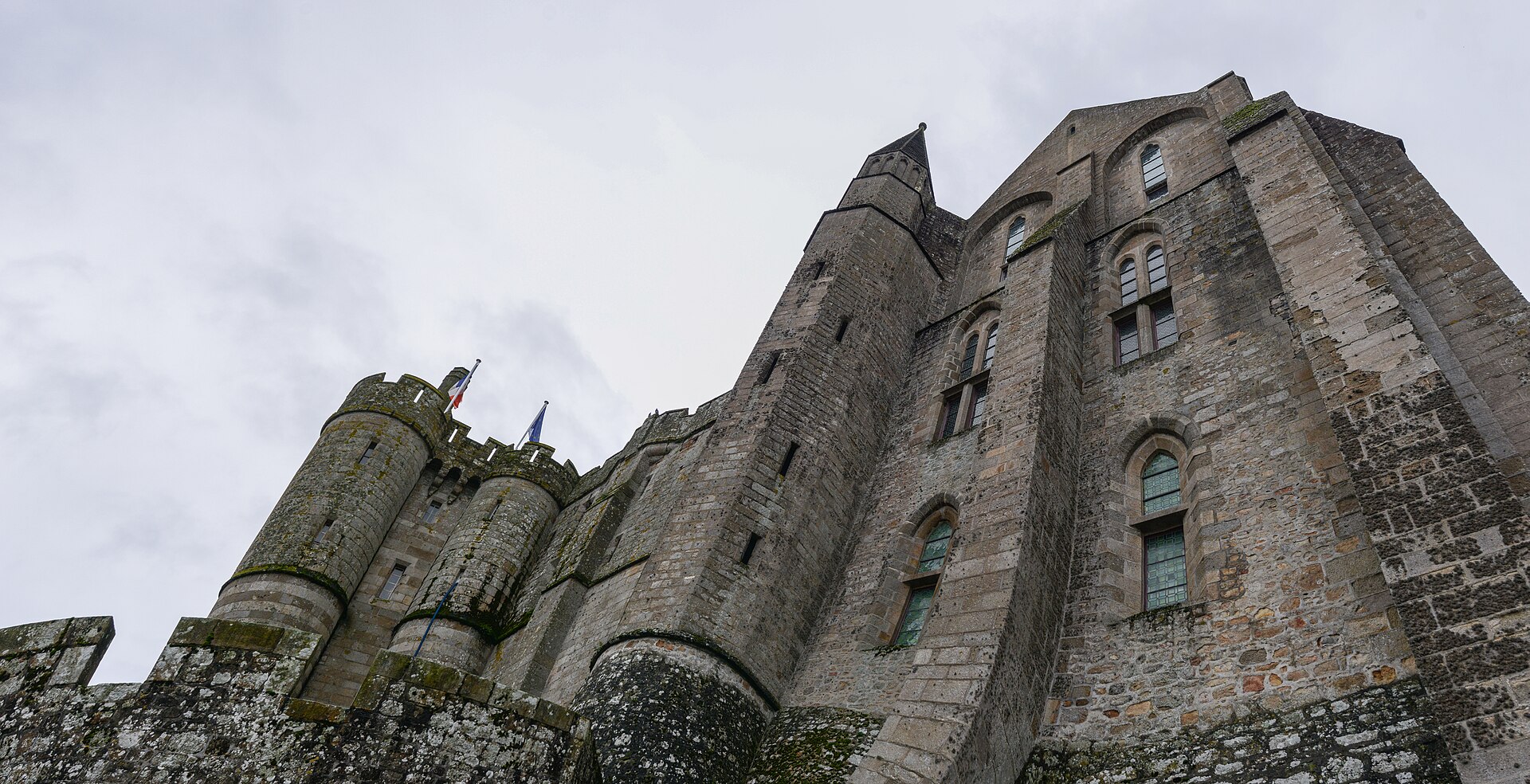 The walls and towers of Mont Saint-Michel above the bay