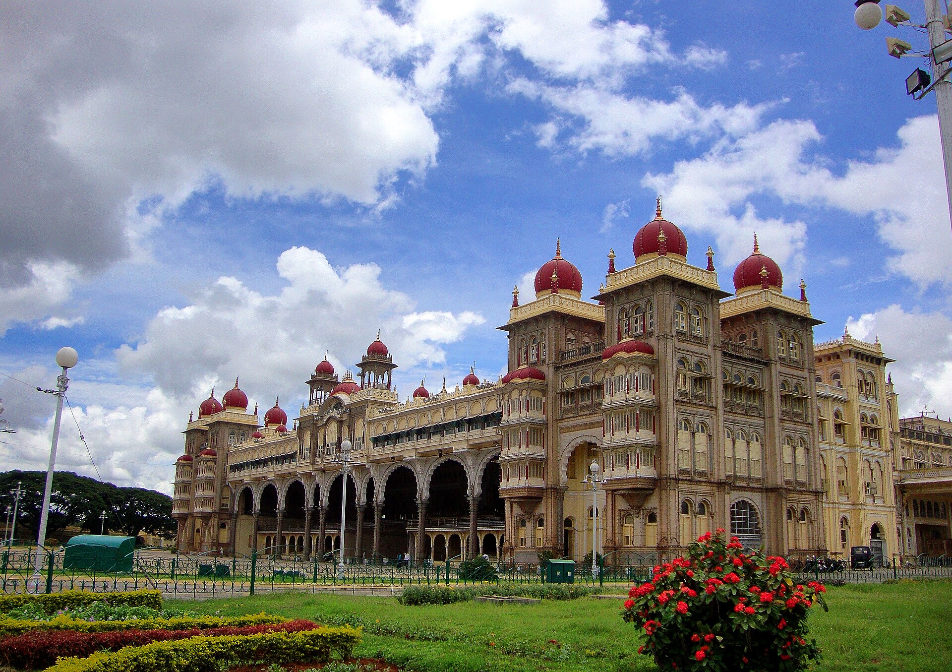 The great facade of the Amba Vilas Palace, one of the grandest royal residences in India.