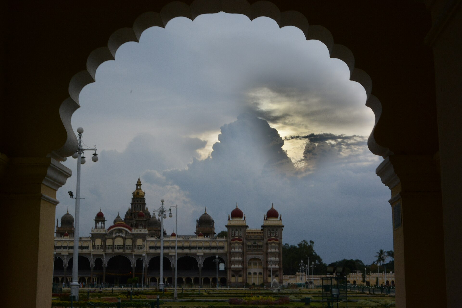 The great palace of the Wodeyar dynasty, centerpiece of the city of Mysore.