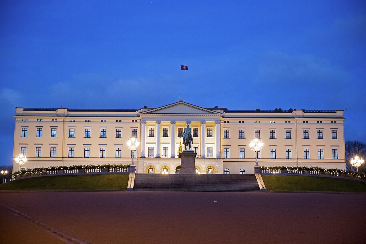 The palace under winter snow.