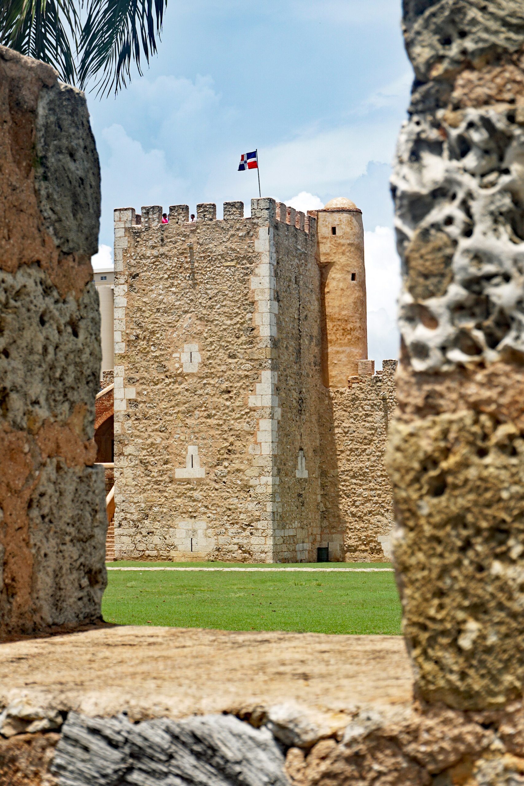 The ancient stone walls of the Fortaleza Ozama