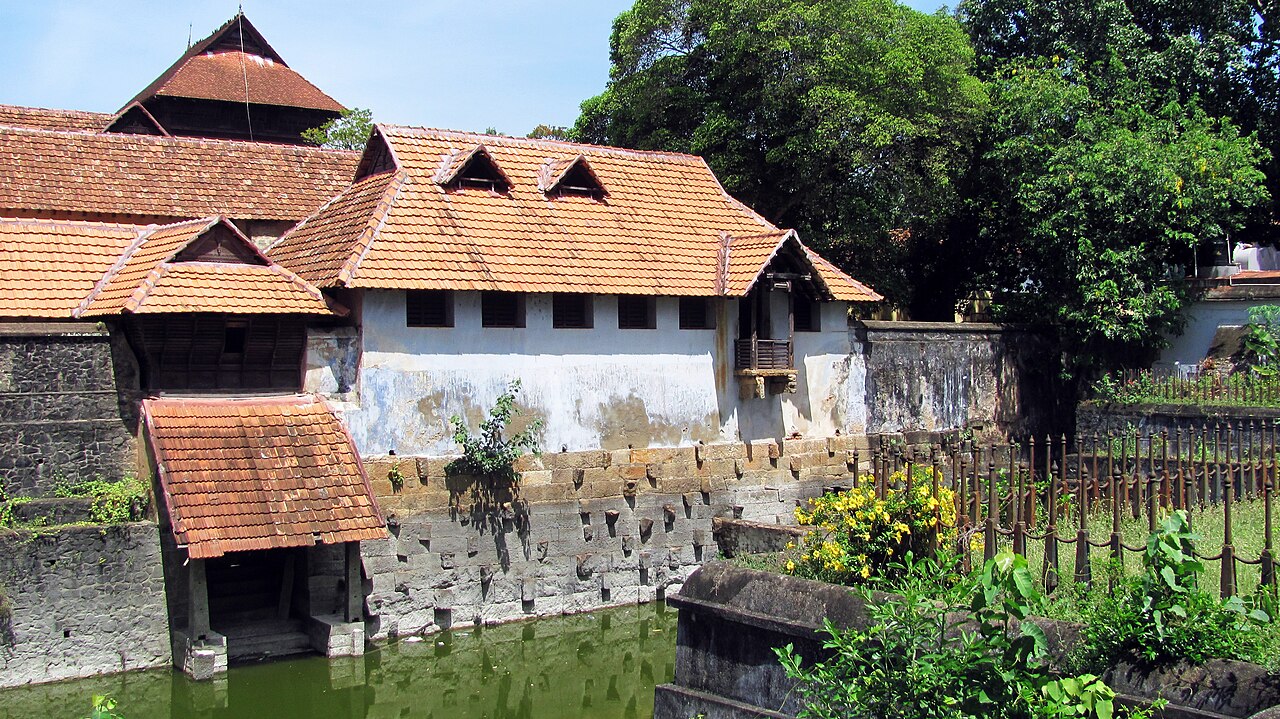 The layered roofs of the wooden palace.