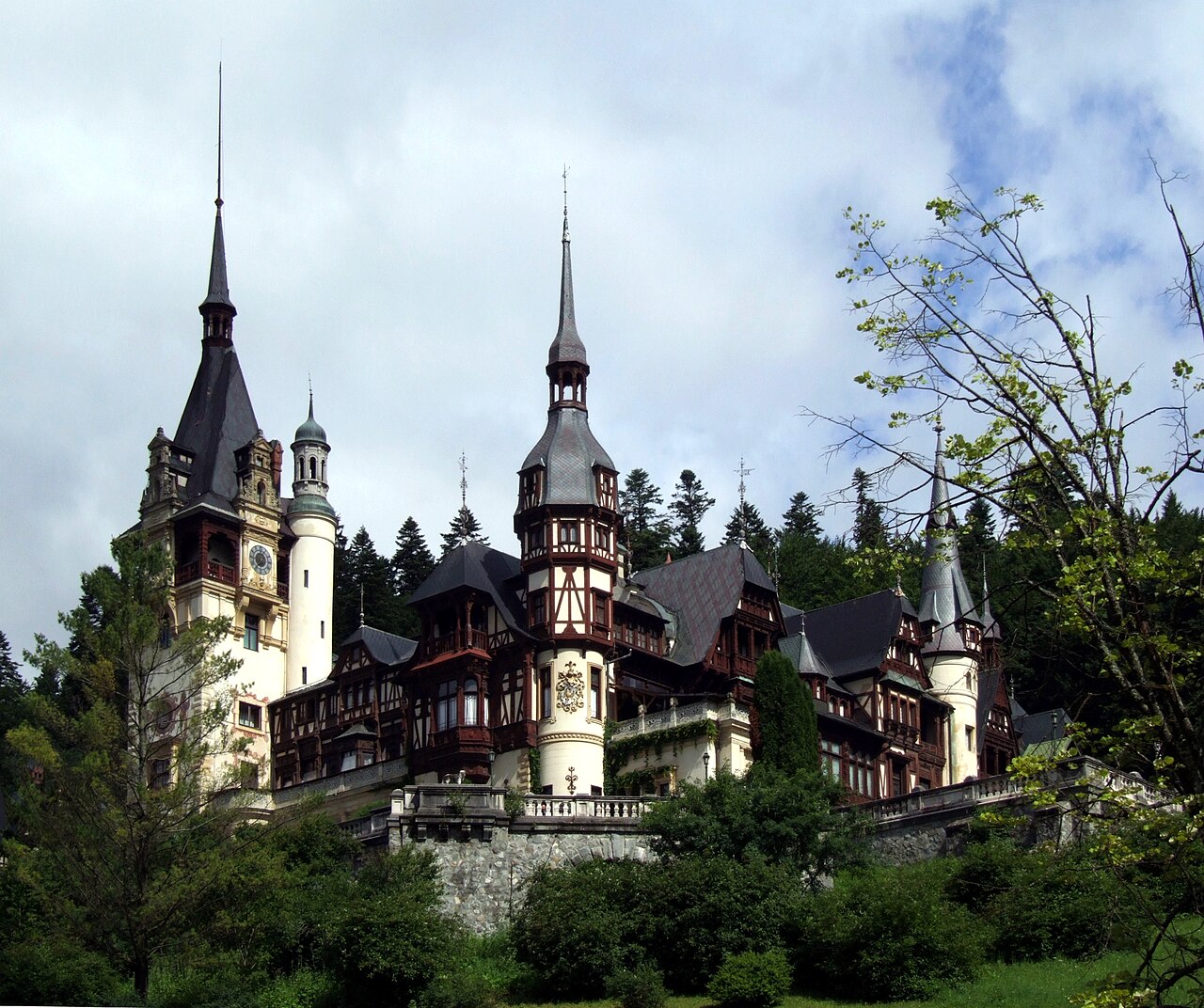 The romantic Neo-Renaissance facade of Peles Castle.