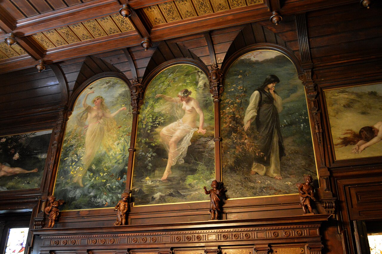 Romantic paintings in the music room of the castle.