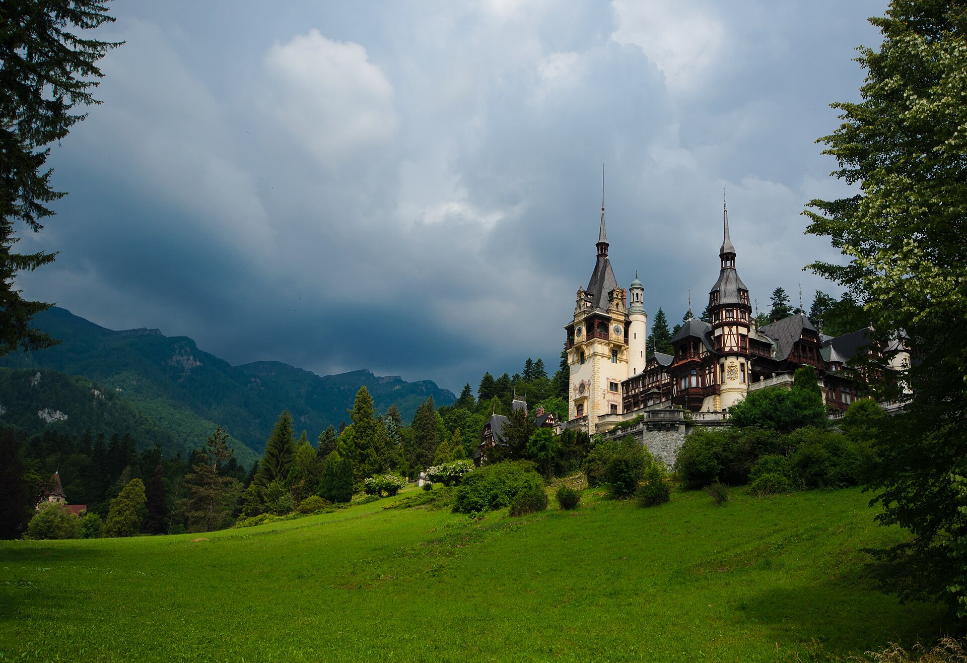The romantic silhouette of Peles Castle