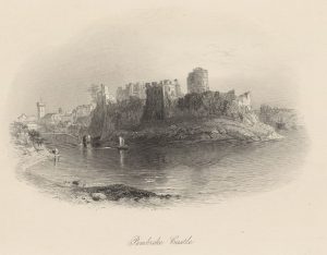 The castle from across the river, its defences following the shape of the rock