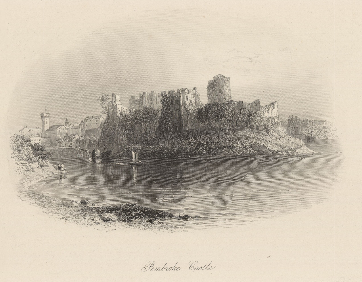 The castle from across the river, its defences following the shape of the rock