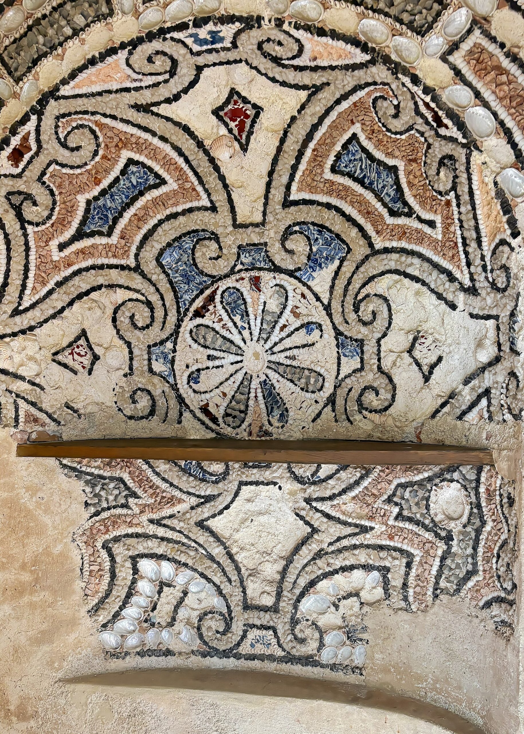 An elaborate ornamental ceiling within the palace