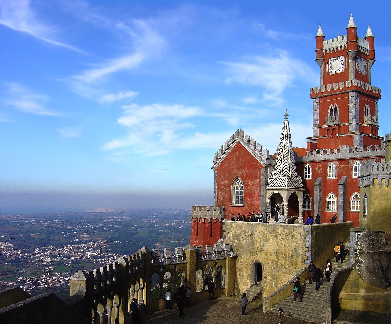 A view of the palace showing its terraces and battlements.