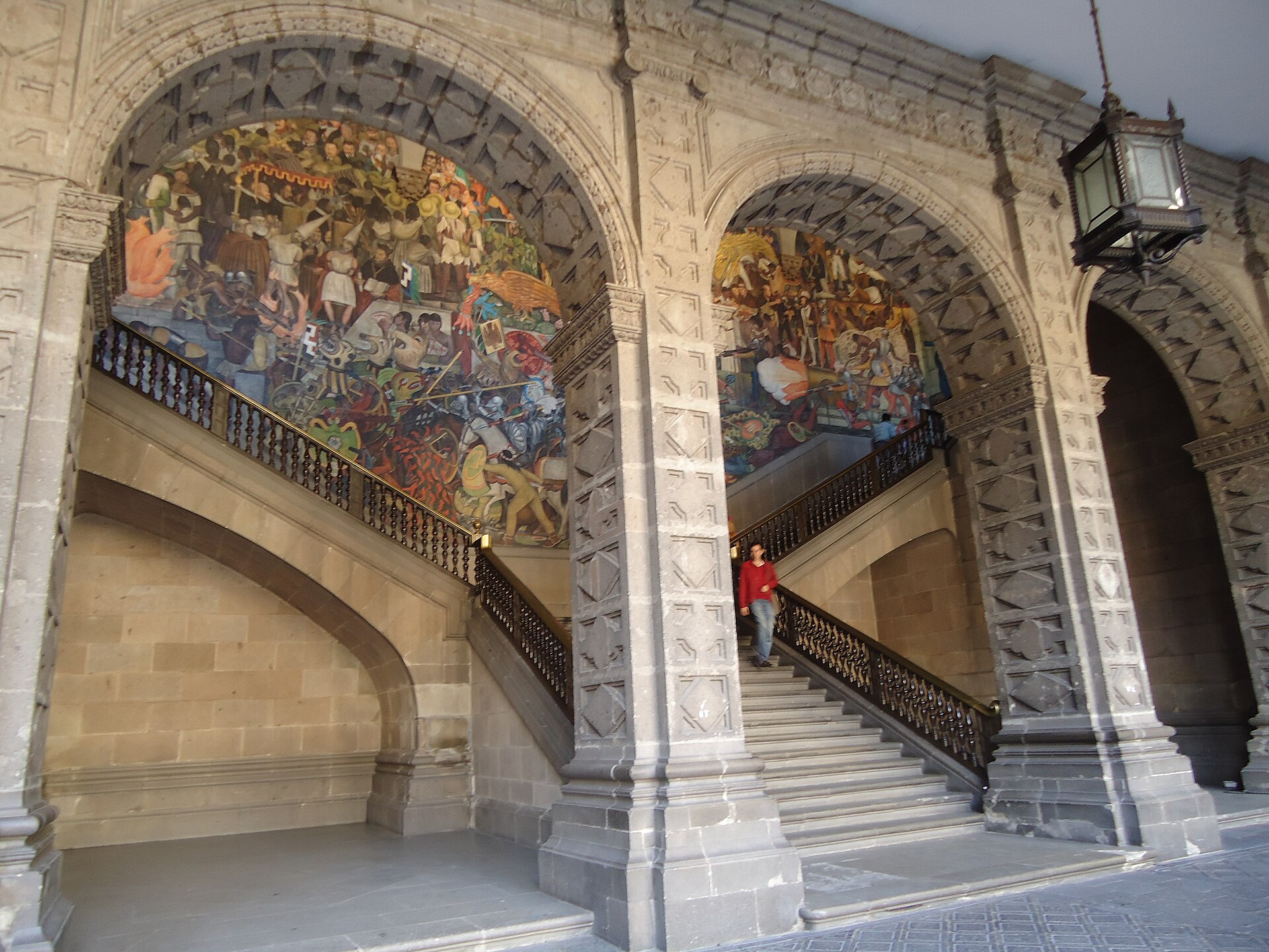 The grand staircase with Rivera's murals