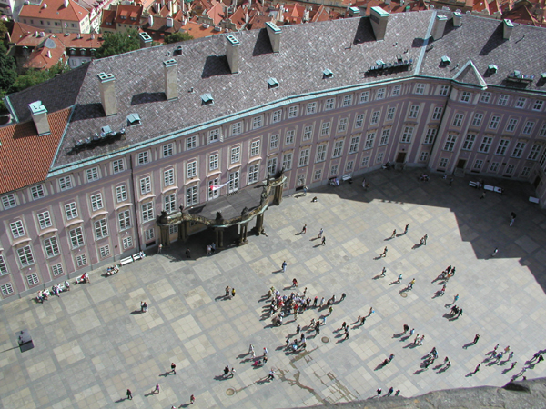 The third courtyard sits atop the buried foundations of the earliest Přemyslid stronghold.