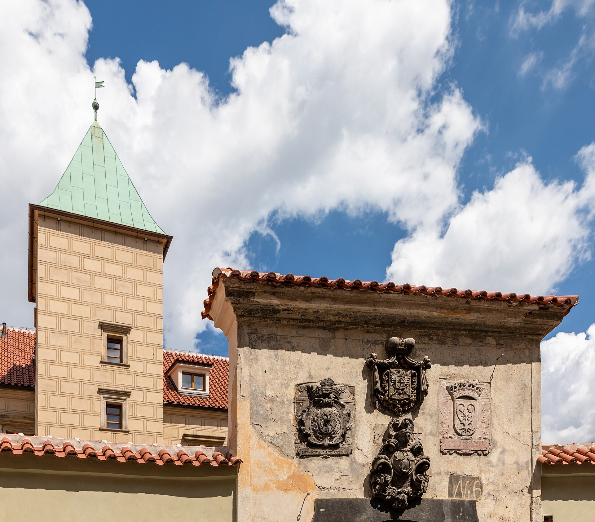 A courtyard and buildings within the castle complex