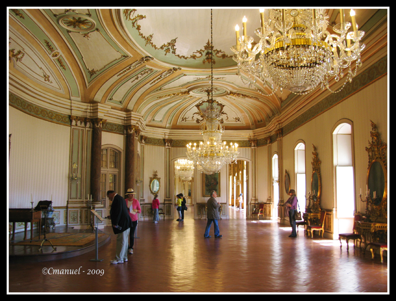 An ornate interior of the Palace of Queluz