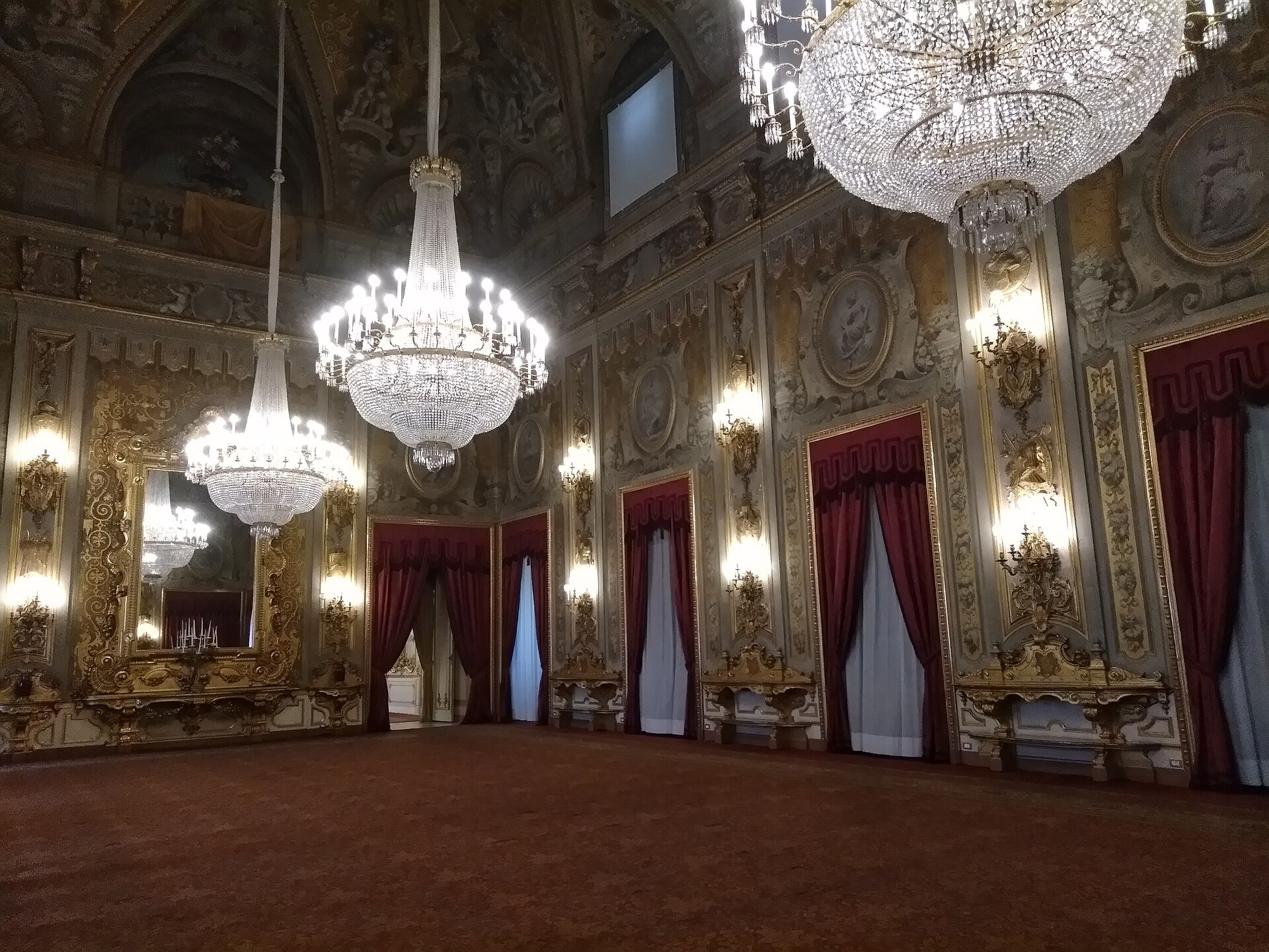 A grand state hall of the Quirinale