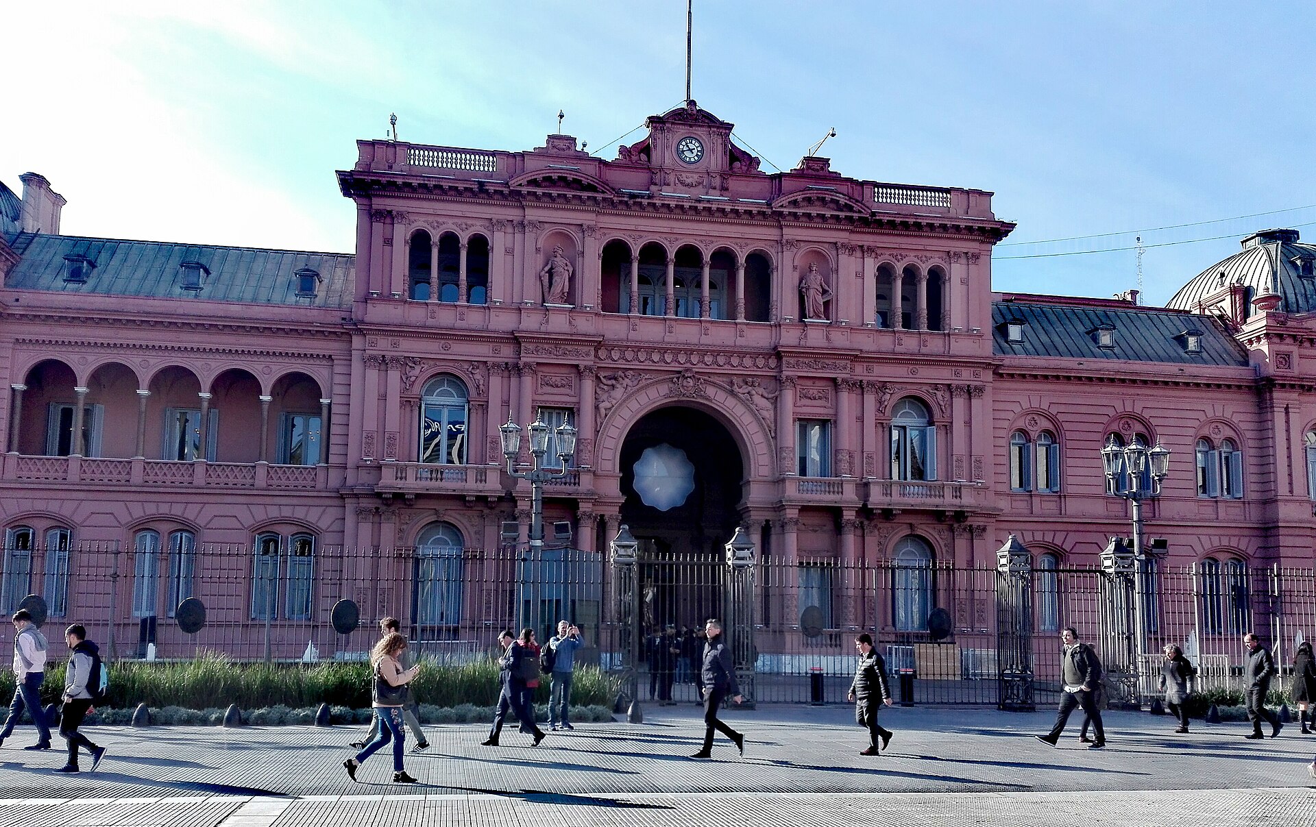 A view of the Pink House and square