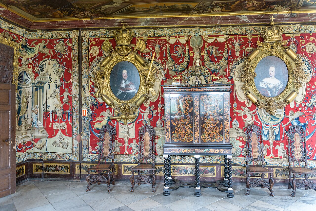 A chamber preserving royal furnishings and objects.
