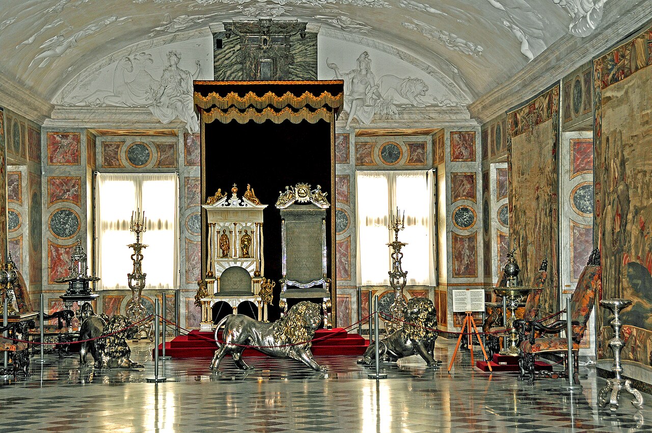 A throne within the castle's ceremonial rooms.