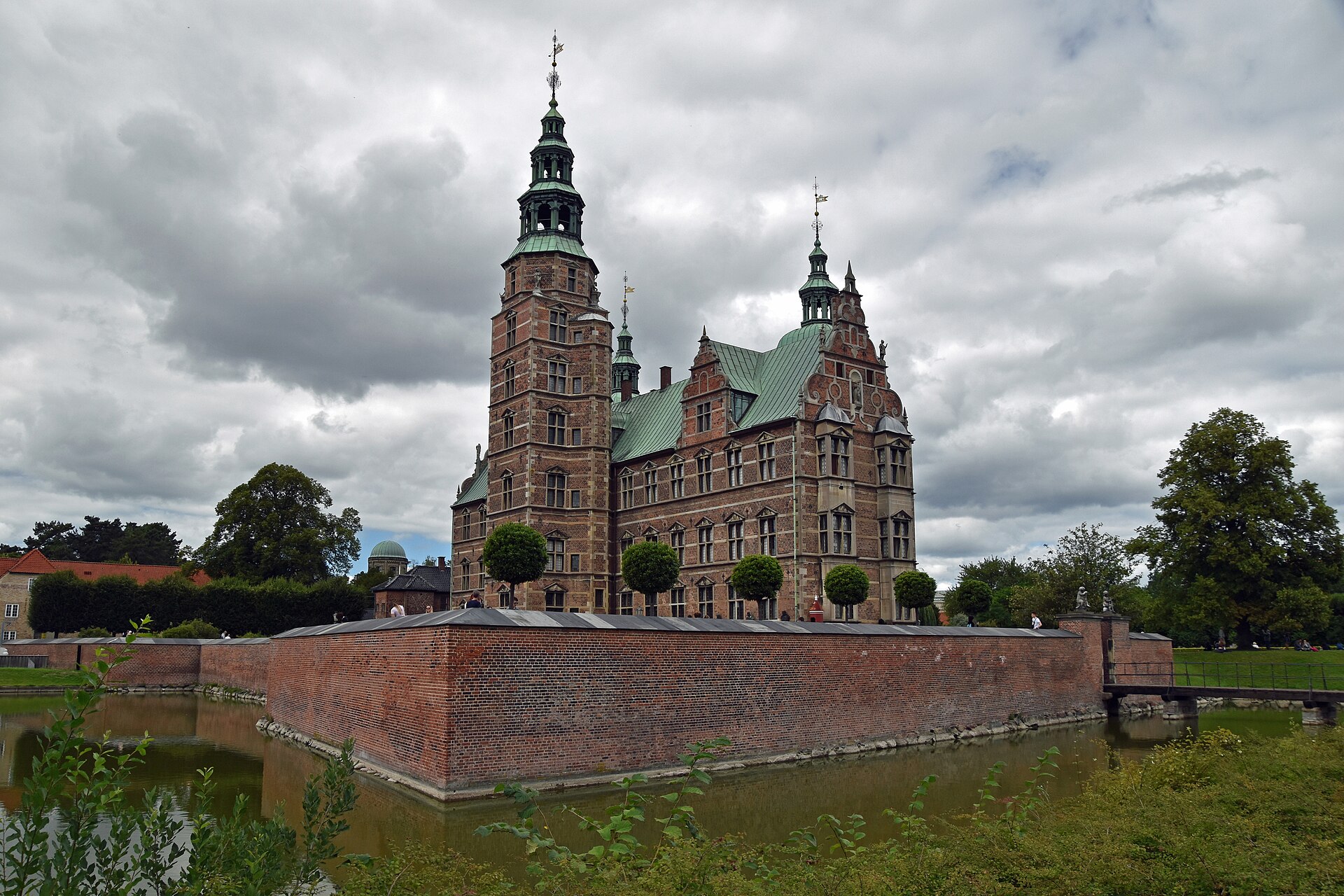 A close view of the brick and sandstone facade