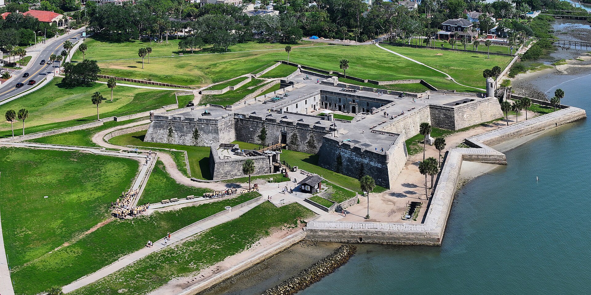 An aerial view of the star-shaped Castillo de San Marcos