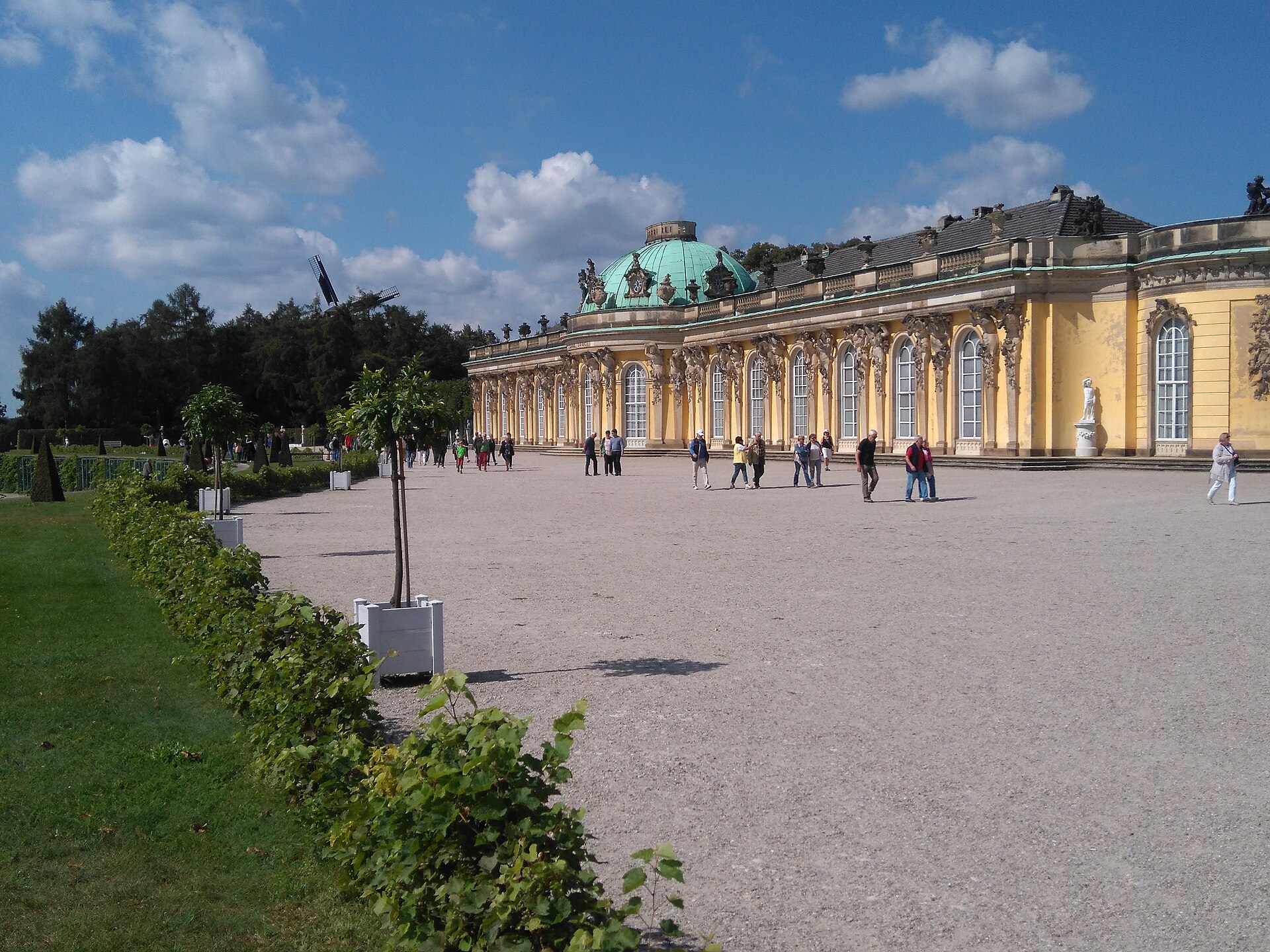 Sanssouci seen from the southeast, its long low line hugging the crown of the hill