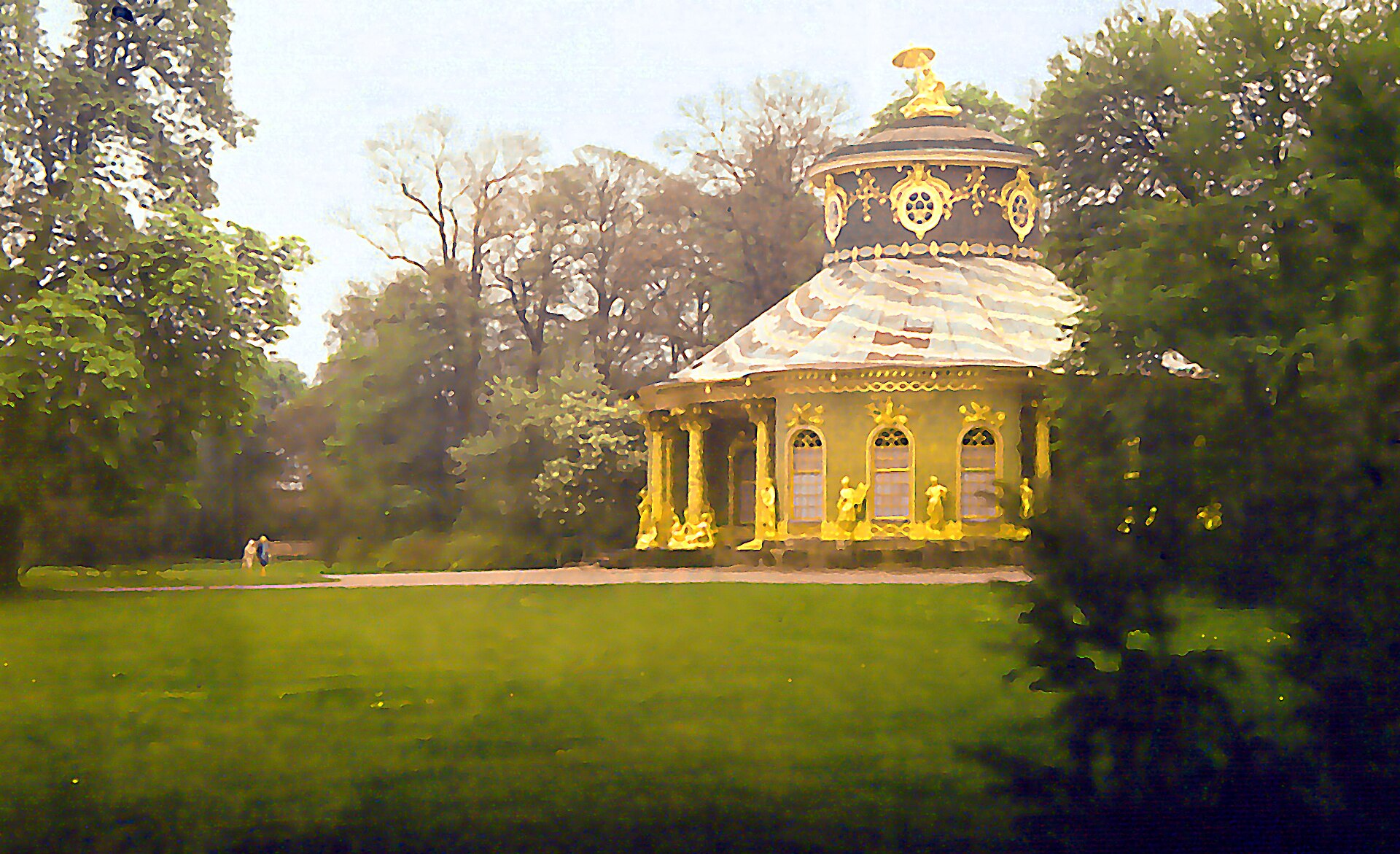 The Chinese House, a gilded chinoiserie pavilion set among the trees of the park
