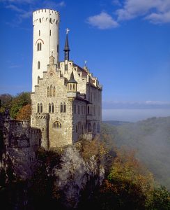 Schloss Lichtenstein perched on its cliff above the Echaz valley