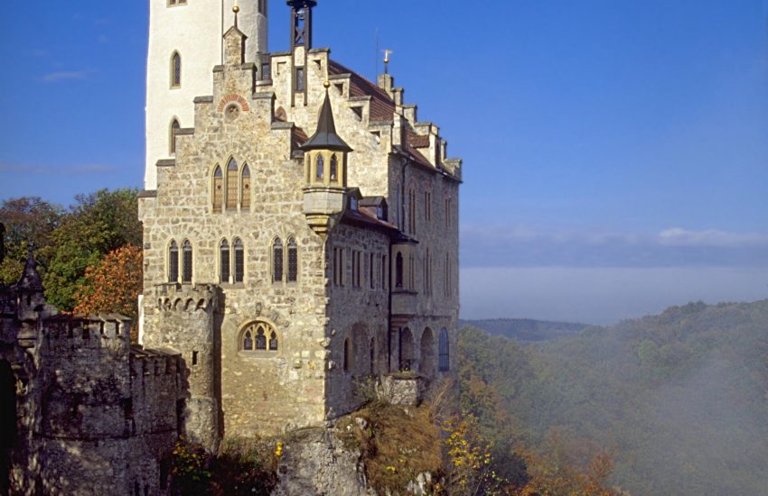 Schloss Lichtenstein perched on its cliff above the Echaz valley