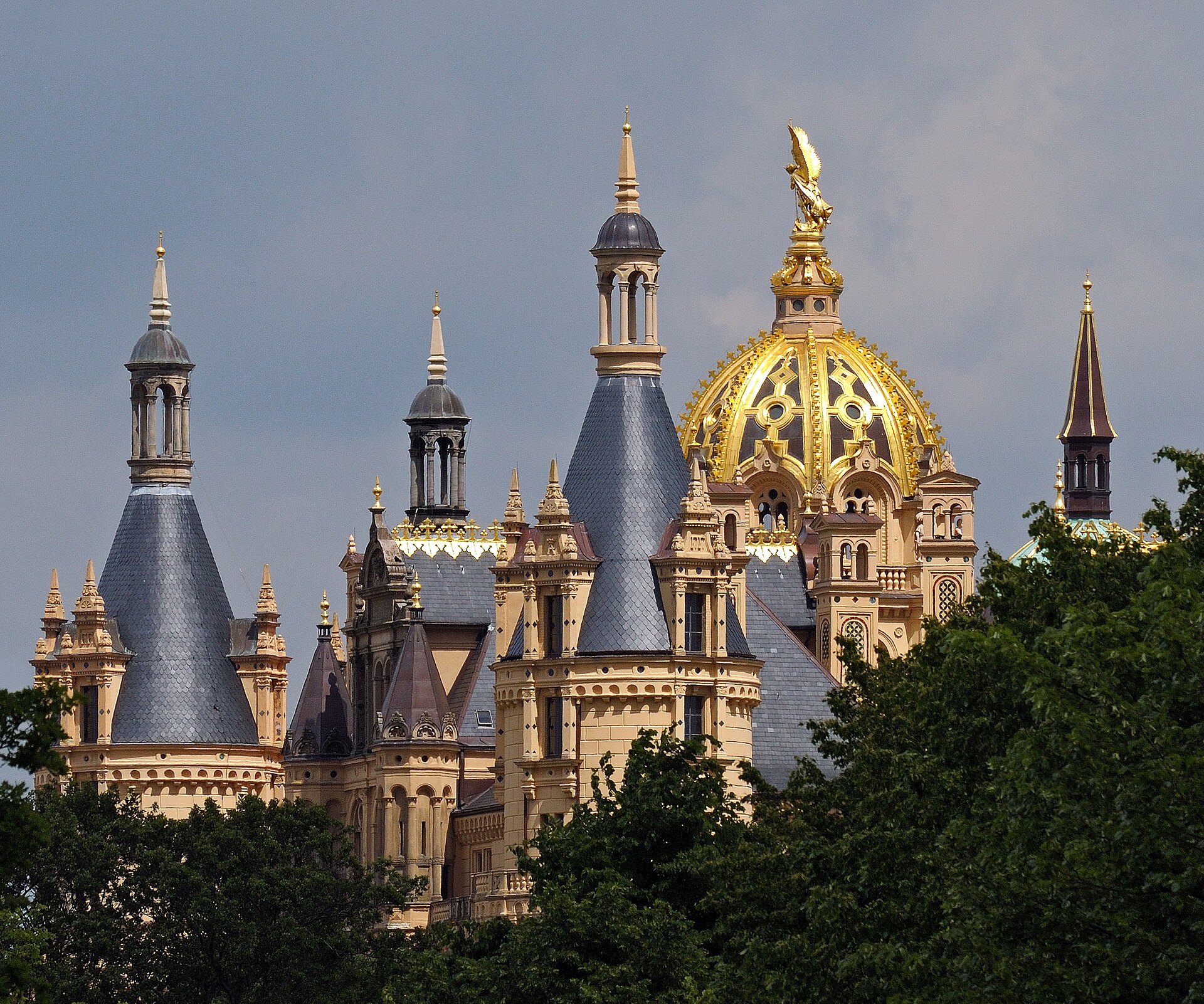 The forest of towers and turrets that gives the castle its fairy-tale silhouette