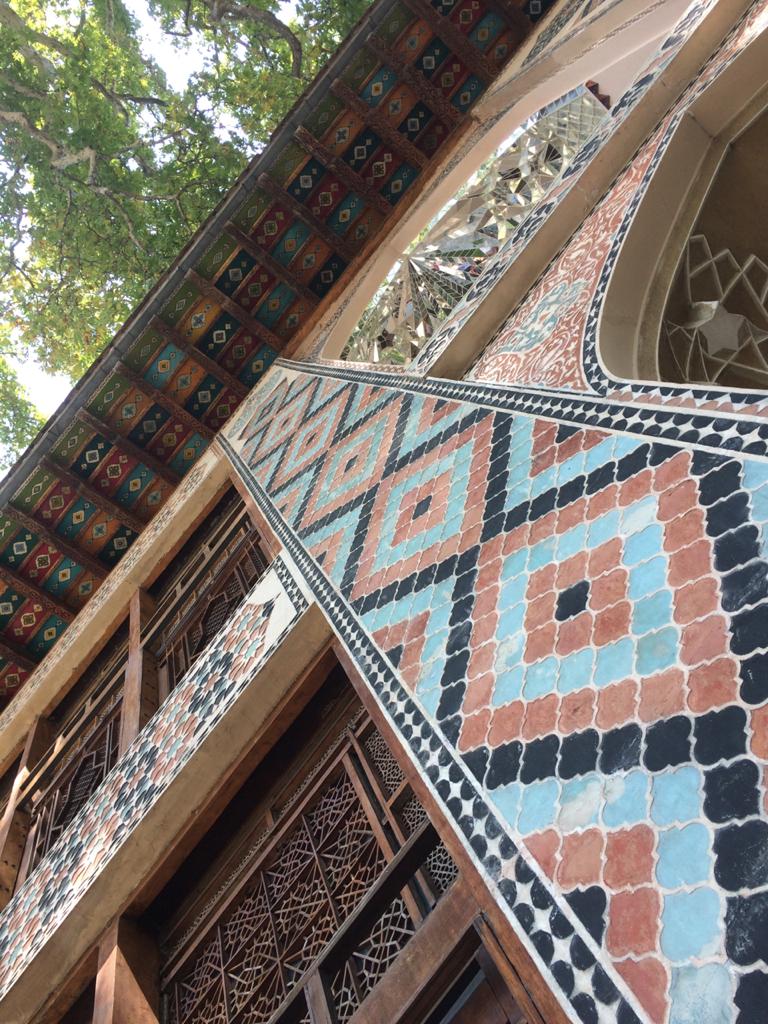 Close view of the carved and painted details