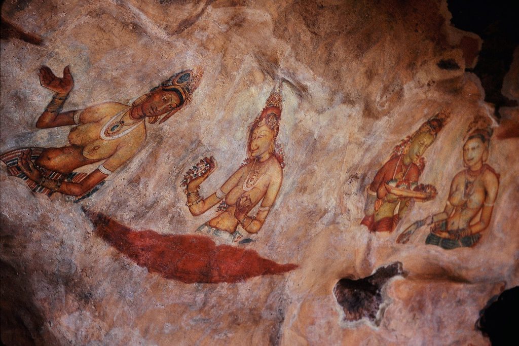 The famous frescoes of celestial maidens on the rock face