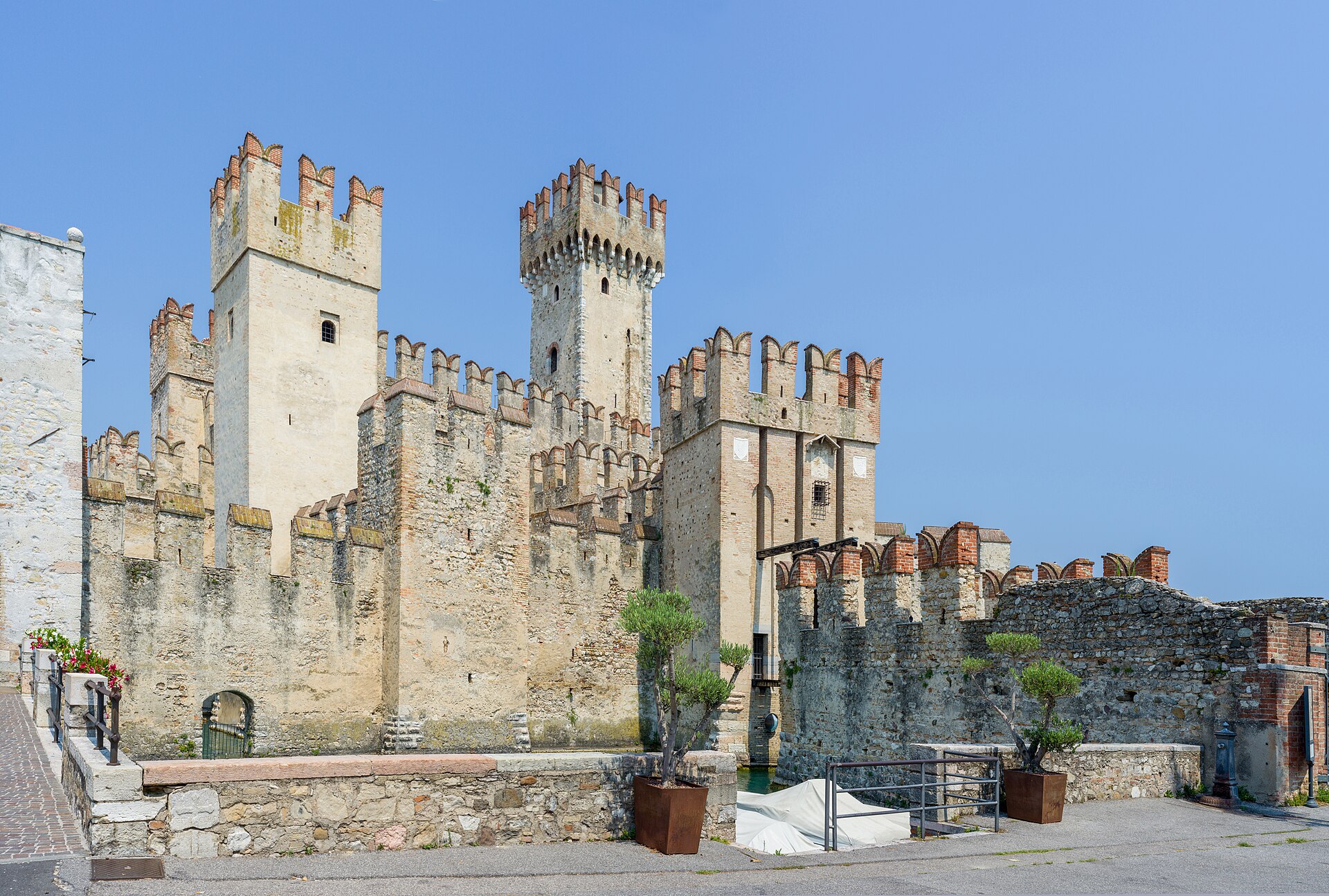The south side of the castle, ringed by the waters of the lake