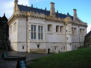 The Great Hall of Stirling, its exterior restored to its original golden limewash