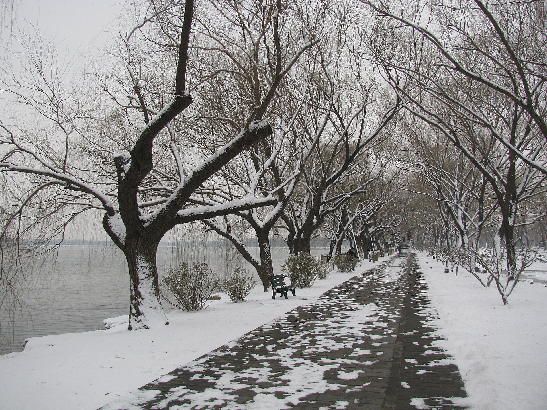 An island and hall in the lake of the Summer Palace, a focal point in the landscape.