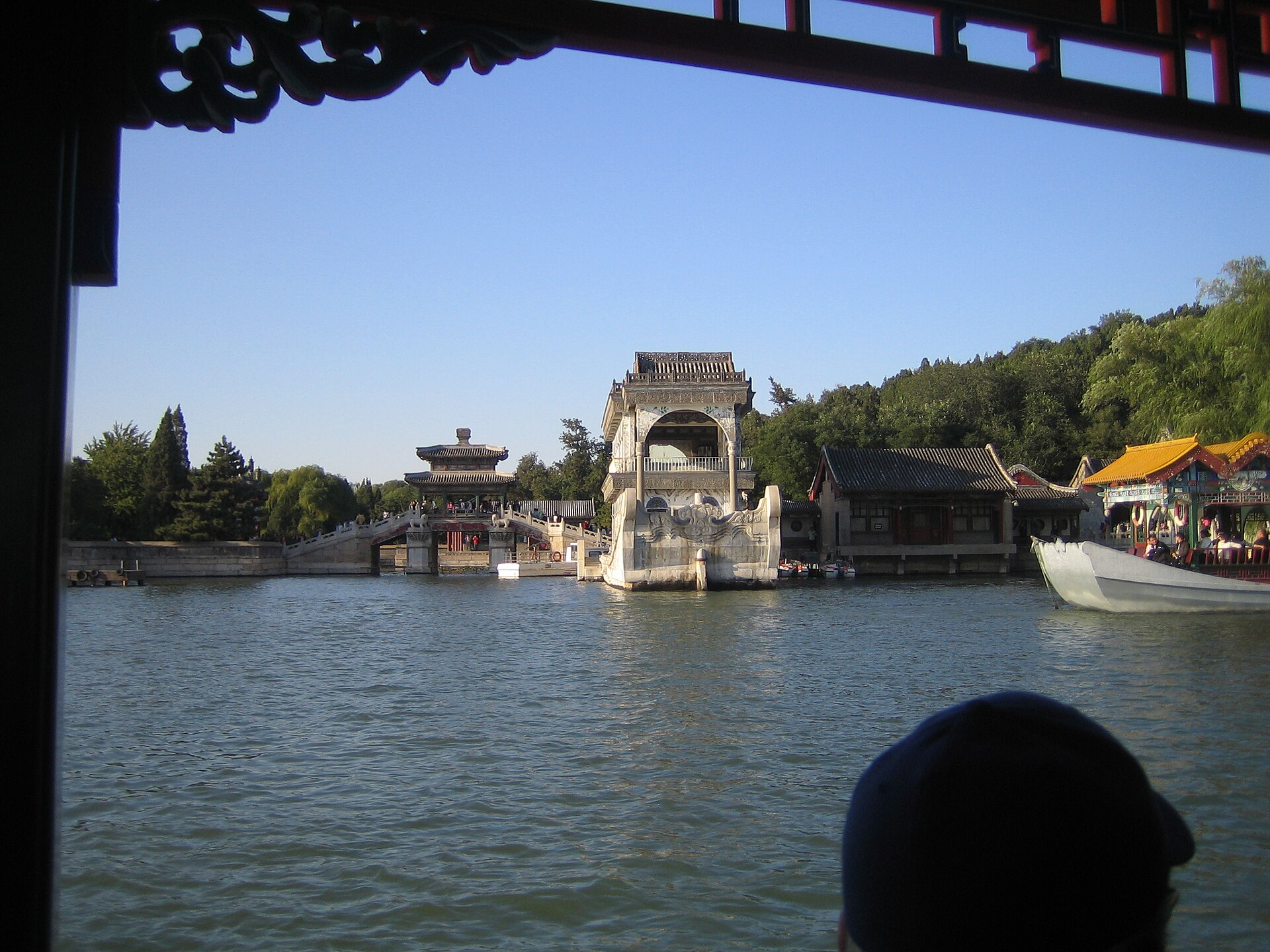 The great lake of the Summer Palace, framed by the hill and the buildings.