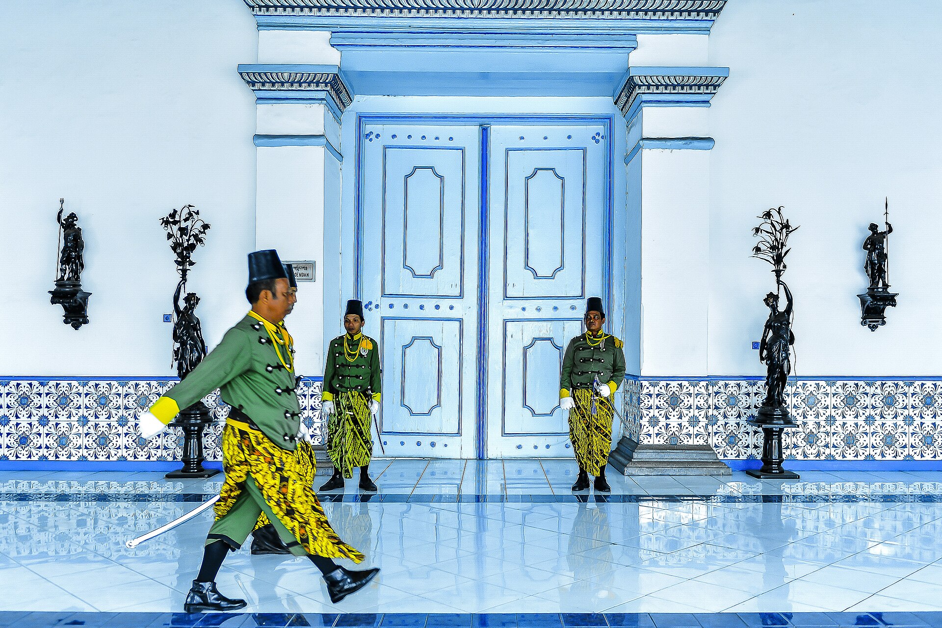 The blue-walled court welcoming visitors today