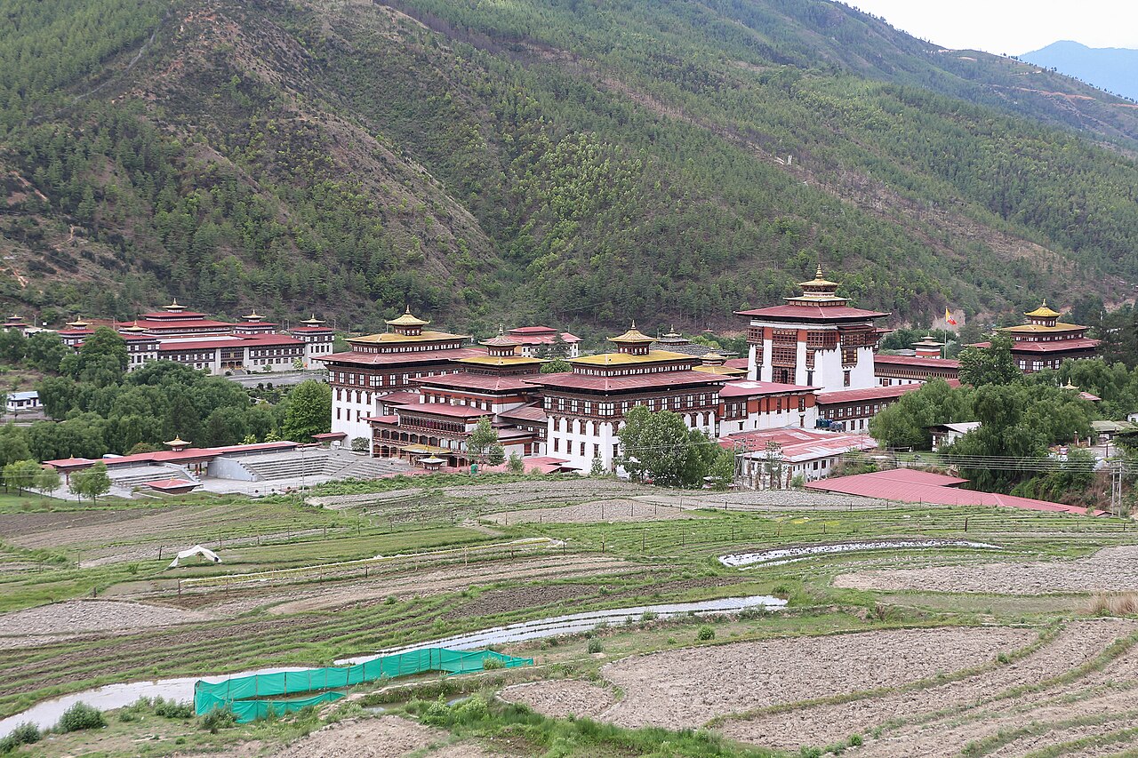 The white walls and golden roofs of the dzong.