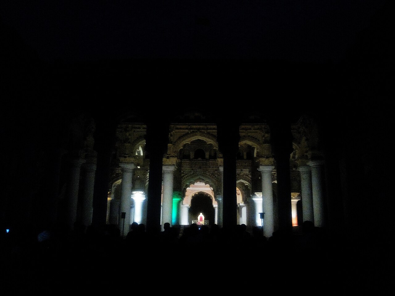 The palace illuminated at night for the sound-and-light show.