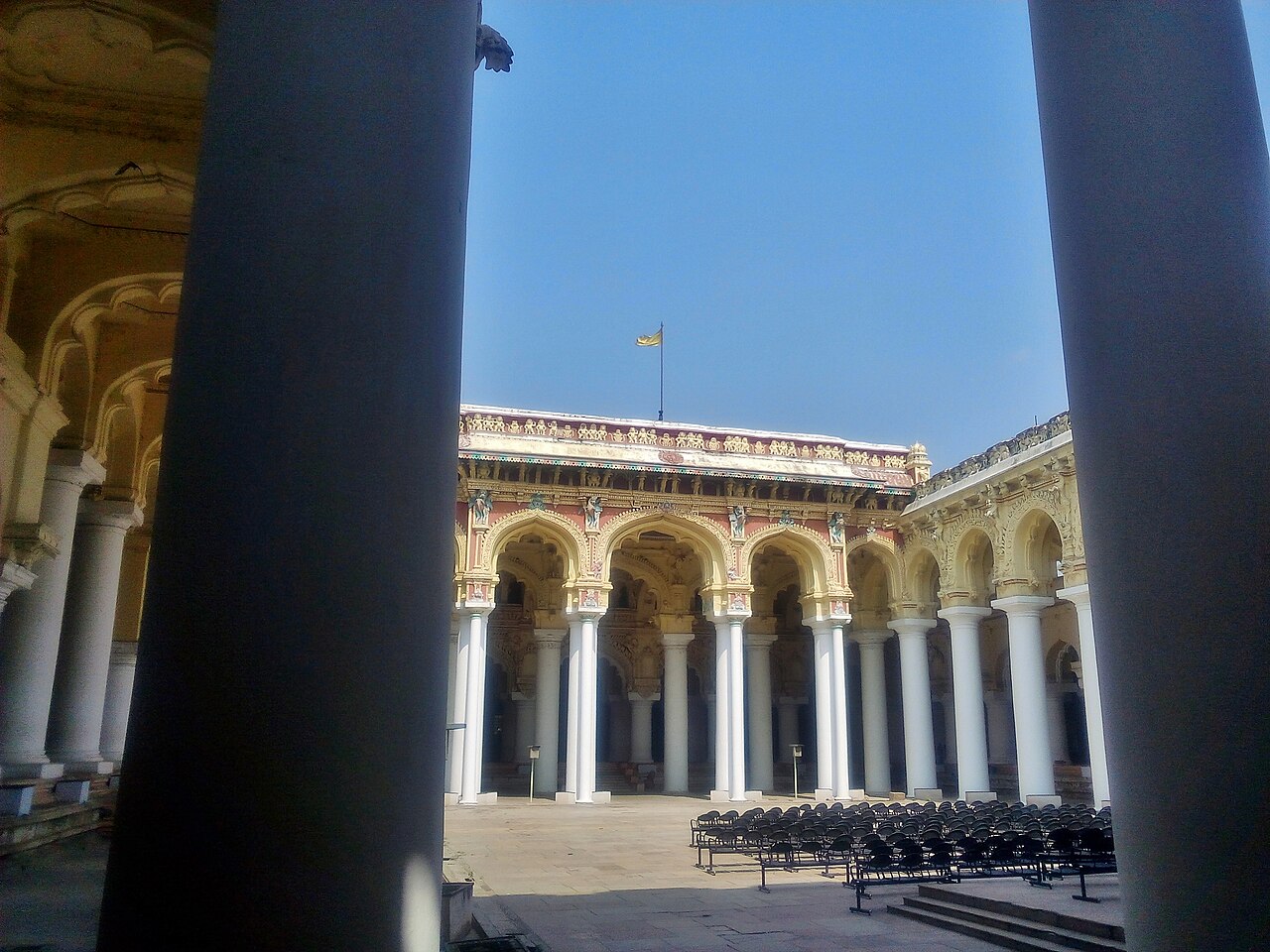 The palace seen from the corner of its courtyard.